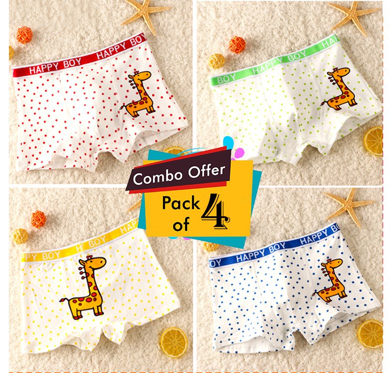 Baby Giraffe Print Baby Boy 100% Cotton Underpants Underwear for Kids - Pack of 04