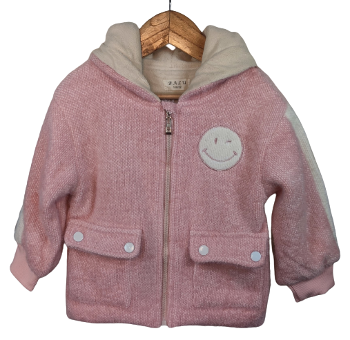 Baby Girls Woolen Hooded Jacket- Pink